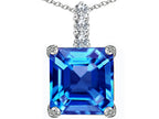 Star K™ Large 12mm Square Cut Simulated Blue Topaz Pendant Necklace