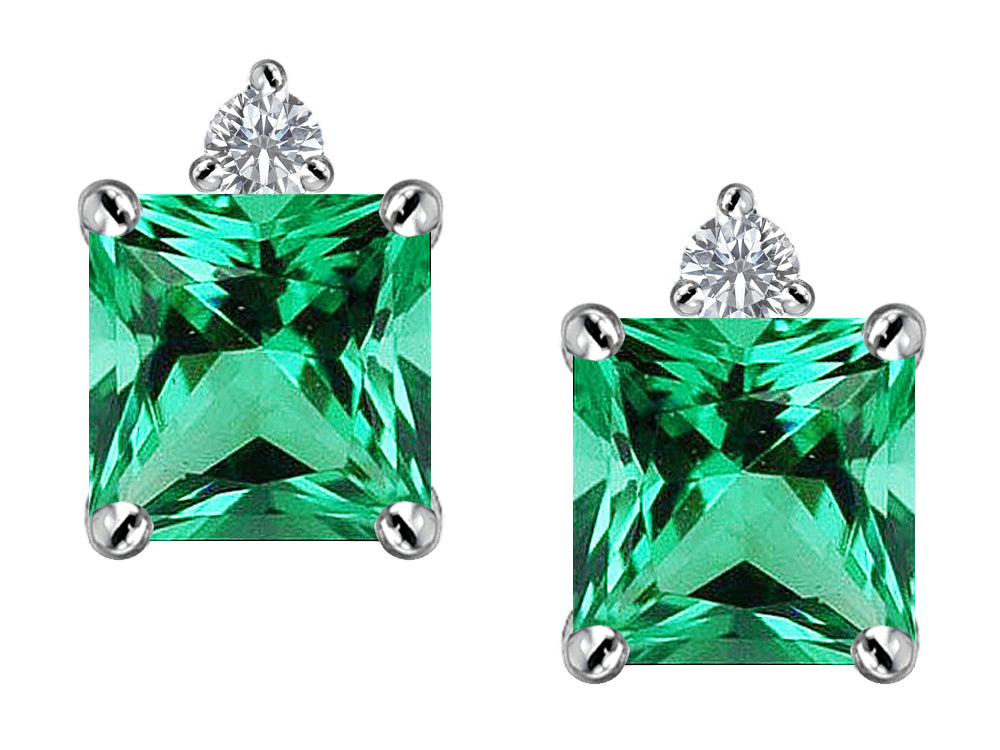 Star K™ 7mm Square Cut Simulated Emerald Earrings Studs