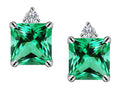 Star K™ 7mm Square Cut Simulated Emerald Earrings Studs
