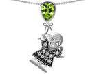 Star K™ Girl Holding a Balloon Mother August Birth Month Pear Shape Simulated Peridot Pendant Necklace