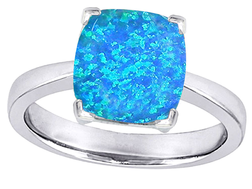 Star K 8mm Cushion-Cut Solitaire Ring with Simulated Blue Opal
