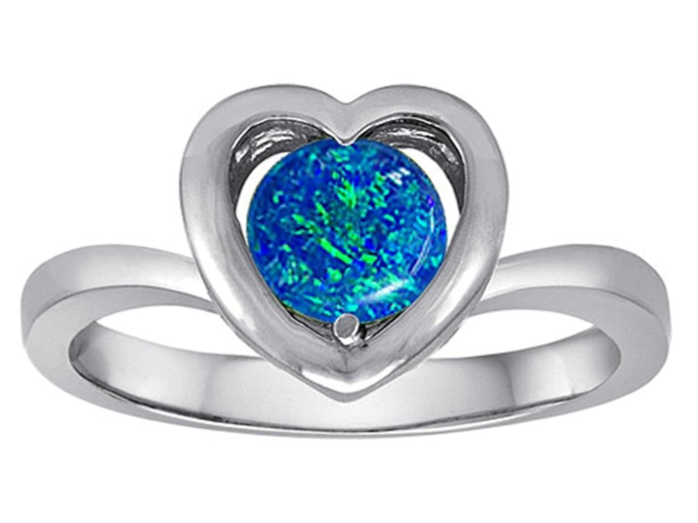 Star K Heart Promise of Love Ring with 7mm Round Simulated Blue Opal