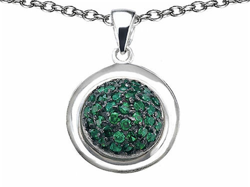 Star K™ Round Puffed Pendant Necklace with Simulated Emerald