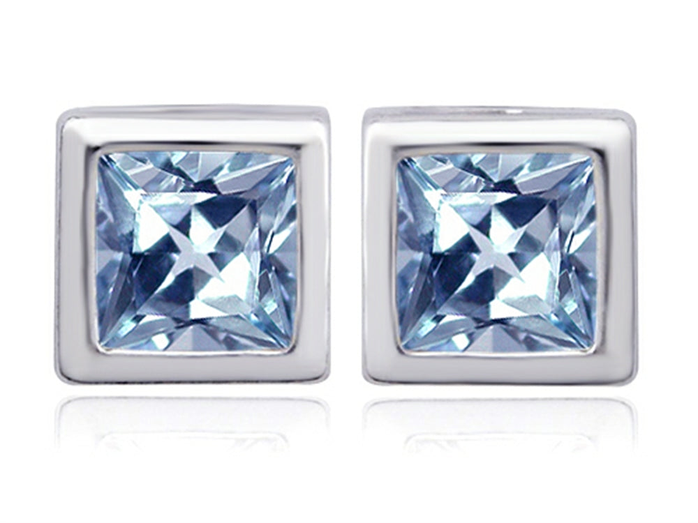 Star K™ 8mm Square Cut Simulated Aquamarine Earrings Studs