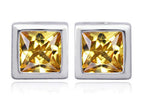 Star K™ 8mm Square Cut Simulated Imperial Yellow Topaz Earrings Studs