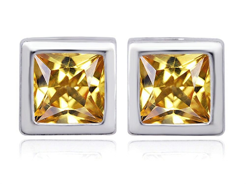 Star K™ 8mm Square Cut Simulated Imperial Yellow Topaz Earrings Studs