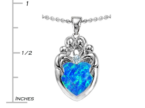 Star K™ Loving Mother And Family Pendant Necklace With Heart Shape 8mm Blue Created Opal