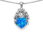 Star K™ Loving Mother And Family Pendant Necklace With Heart Shape 8mm Blue Created Opal