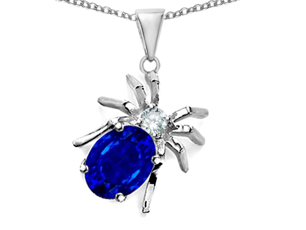 Star K™ Spider Pendant Necklace With 9x7mm Oval Simulated Sapphire