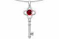 Star K Key to my Heart Clover Key Pendant Necklace with Round Created Ruby