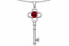 Star K Key to my Heart Clover Key Pendant Necklace with Round Created Ruby