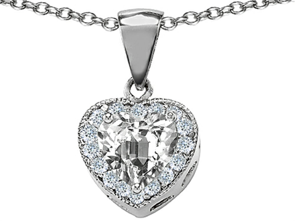 Star K™ 8mm Heart Shape White Topaz Heart Pendant Necklace