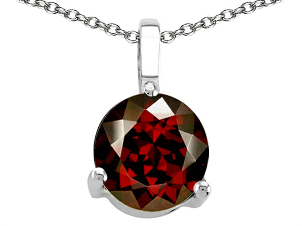 Tommaso Design™ Round Genuine Garnet Solitaire Pendant Necklace
