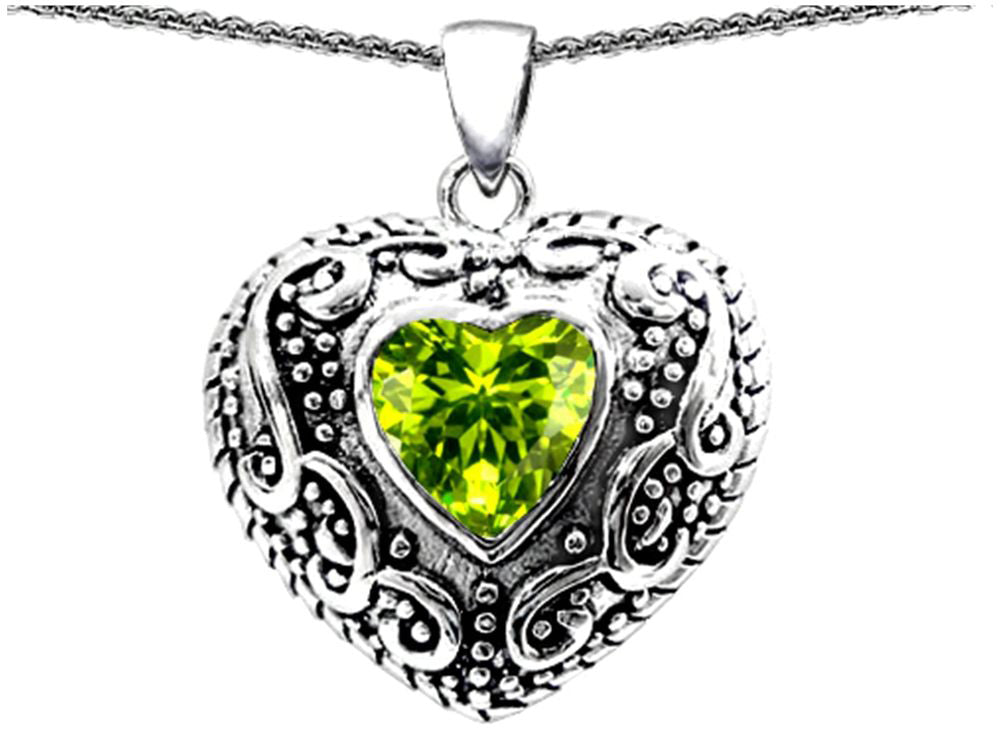 Star K™ Bali Style Puffed 7mm Heart Simulated Peridot Pendant Necklace