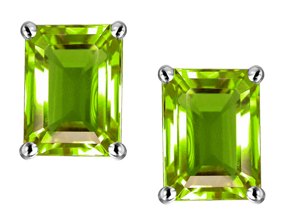 Star K™ 8x6mm Emerald Cut Simulated Peridot Earrings