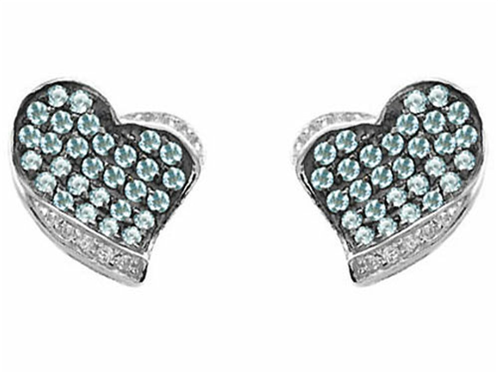 Star K™ Heart Shape Love Earrings With Simulated Aquamarine