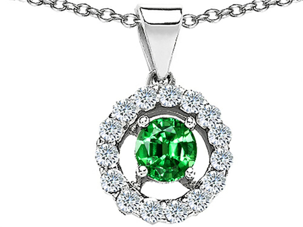 Star K™ Round Simulated Emerald Pendant Necklace
