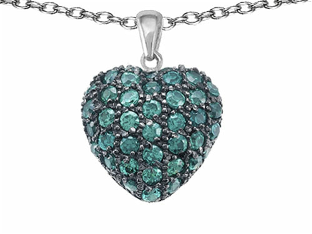 Star K™ Puffed Heart Love Pendant Necklace with Simulated Emerald