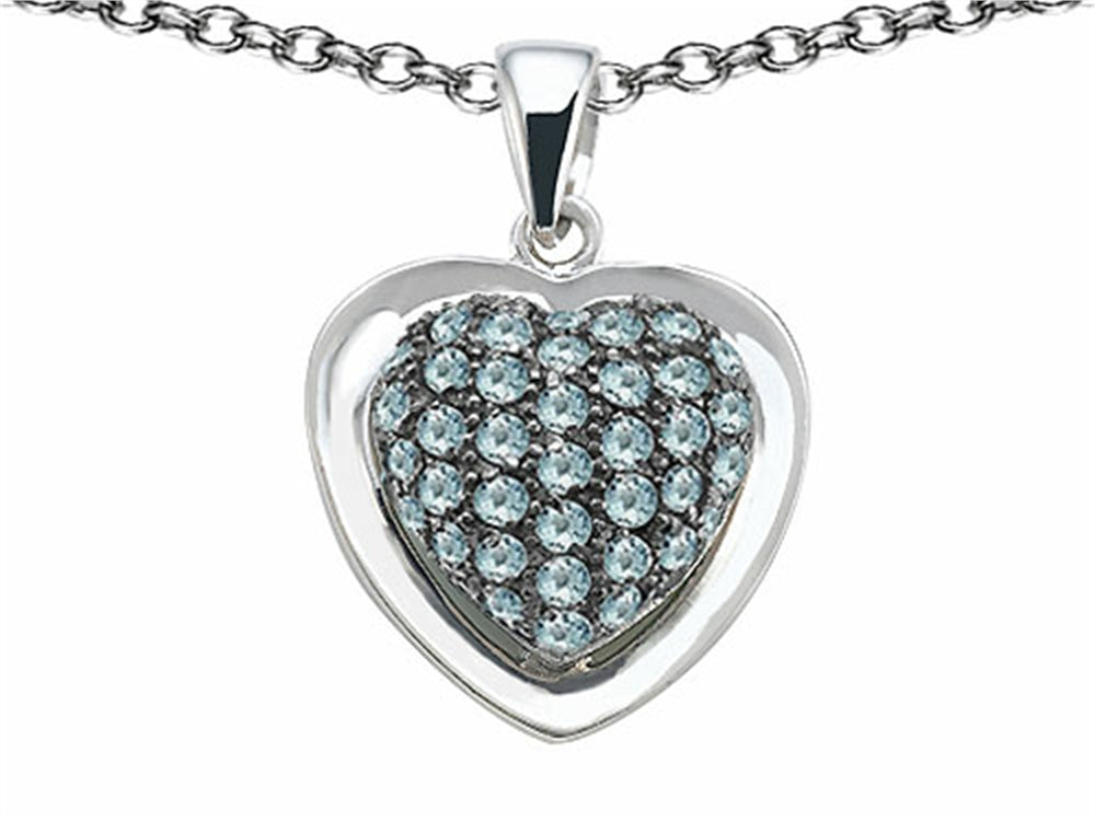 Star K™ Heart Shape Love Pendant Necklace with Simulated Aquamarine