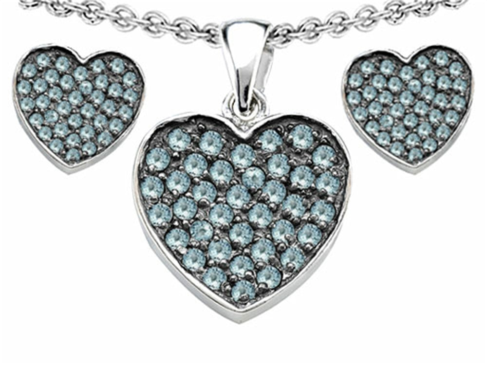 Star K™ Simulated Aquamarine Heart Shape Love Pendant Necklace with matching earrings