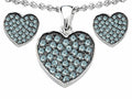 Star K™ Simulated Aquamarine Heart Shape Love Pendant Necklace with matching earrings