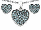Star K™ Simulated Aquamarine Heart Shape Love Pendant Necklace with matching earrings