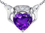 Star K™ 8mm Heart Claddagh Pendant Necklace With Simulated Amethyst