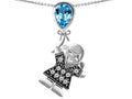 Star K™ Girl Holding a Balloon Mother December Birth Month Pear Shape Simulated Blue Topaz Pendant Necklace