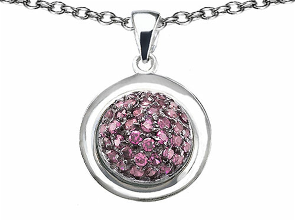 Star K™ Round Puffed Pendant Necklace with Created Pink Sapphire