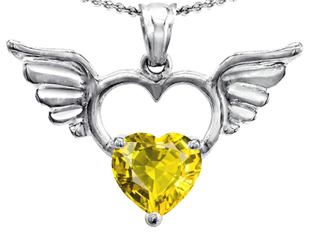 Star K™ Wings Of Love Birth Month Pendant Necklace with 8mm Heart Shape Simulated Citrine