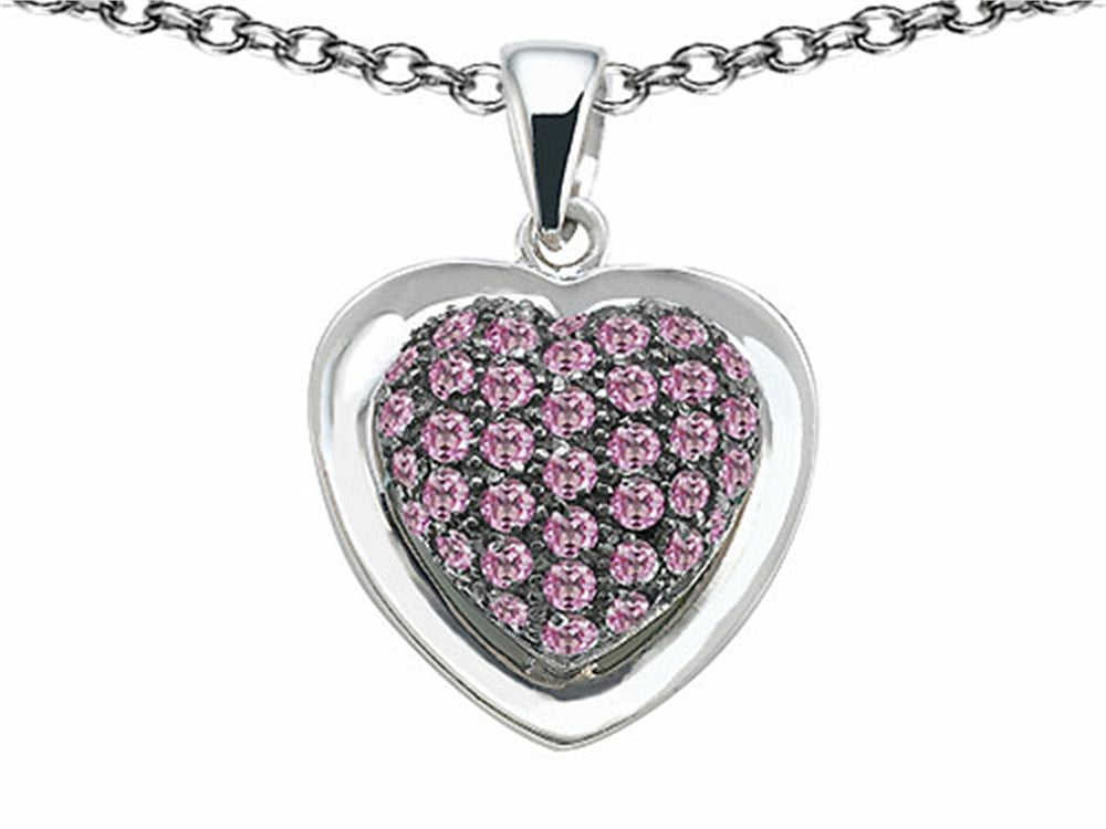 Star K™ Heart Shape Love Pendant Necklace with Created Pink Sapphire