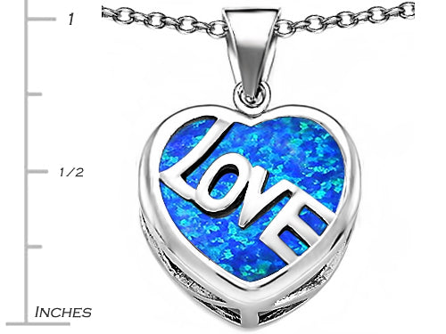 Star K™ Large Love Heart Pendant Necklace with 15mm Heart Shape Blue Created Opal