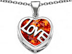 Star K™ Large Love Heart Pendant Necklace with 15mm Heart Shape Simulated Mexican Orange Fire Opal