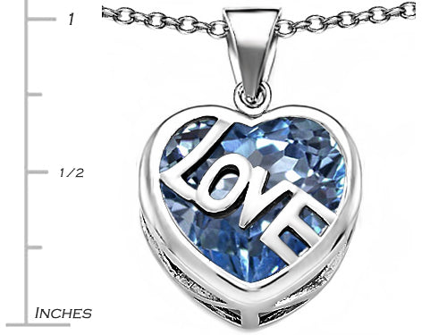 Star K™ Large Love Heart Pendant Necklace with 15mm Heart Shape Simulated Aquamarine