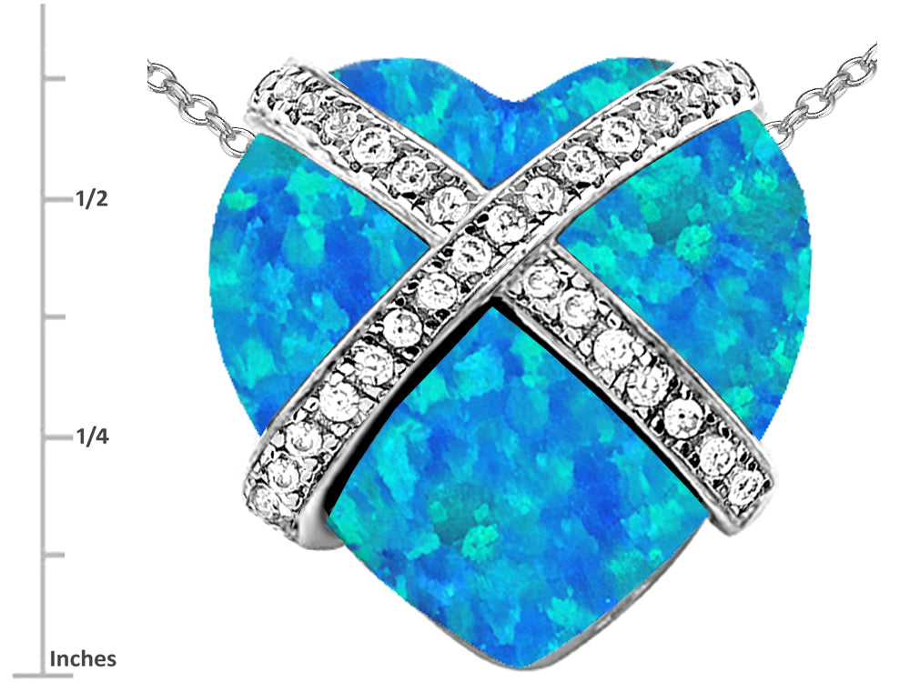 Star K™ Large Prisoner of Love Heart Pendant Necklace Heart Shape Blue Created Opal and Cubic Zirconia