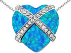 Star K™ Large Prisoner of Love Heart Pendant Necklace Heart Shape Blue Created Opal and Cubic Zirconia