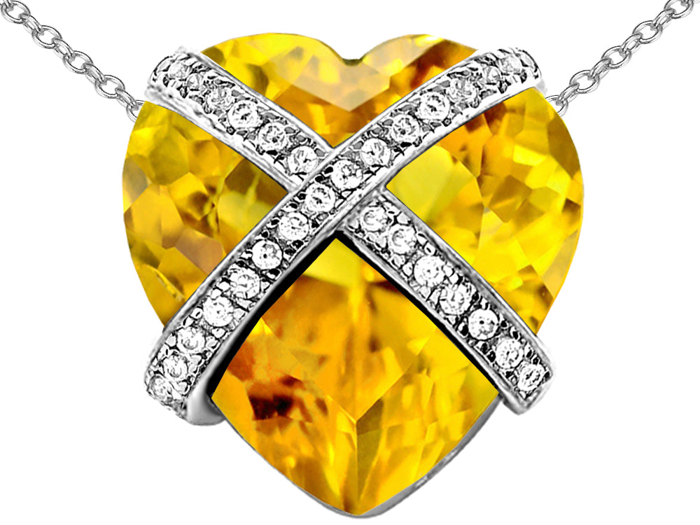 Star K™ Large Prisoner of Love Heart Pendant Necklace with 15mm Heart Shape Simulated Citrine