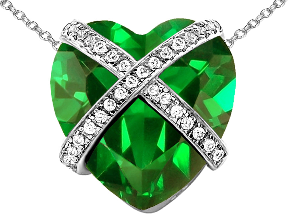 Star K™ Large Prisoner of Love Heart Pendant Necklace with 15mm Heart Shape Simulated Emerald