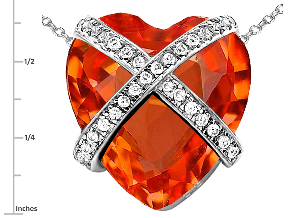 Star K™ Large Prisoner of Love Heart Pendant Necklace with 15mm Heart Shape Simulated Mexican Orange Fire Opal