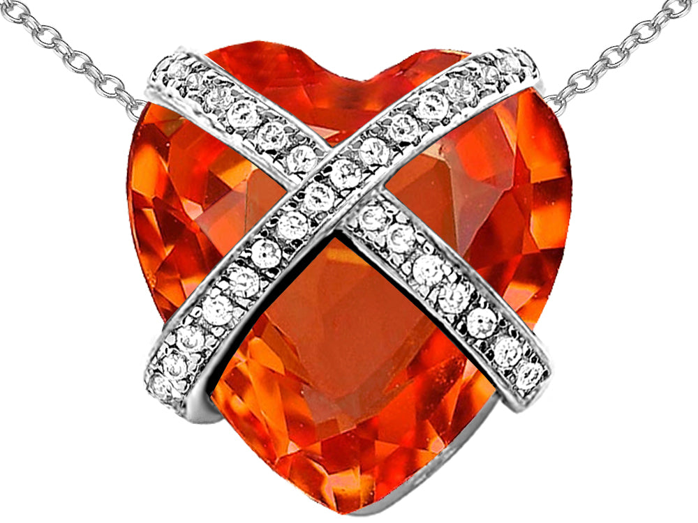 Star K™ Large Prisoner of Love Heart Pendant Necklace with 15mm Heart Shape Simulated Mexican Orange Fire Opal