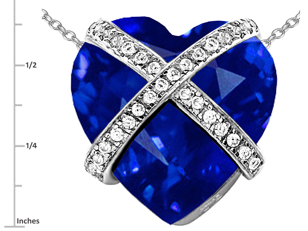 Star K™ Large Prisoner of Love Heart Pendant Necklace with 15mm Heart Shape Simulated Sapphire