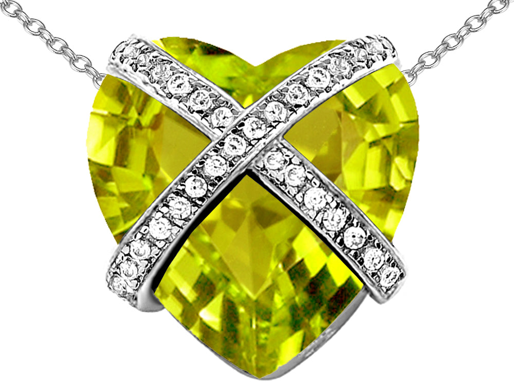 Star K™ Large Prisoner of Love Heart Pendant Necklace with 15mm Heart Shape Simulated Peridot and Cubic Zirconi