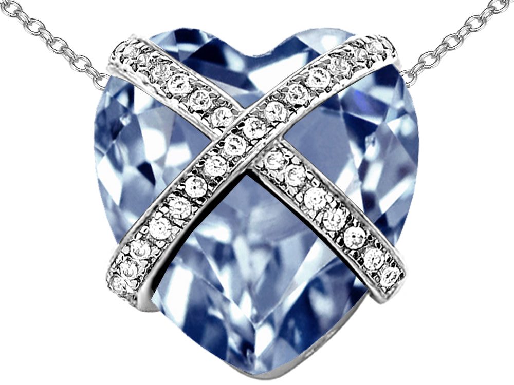 Star K™ Large Prisoner of Love Heart Pendant Necklace with 15mm Heart Shape Simulated Aquamarine