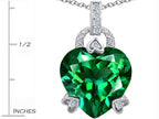 Star K™ Large Lock Love Heart Pendant Necklace with 13mm Heart Shape Simulated Emerald