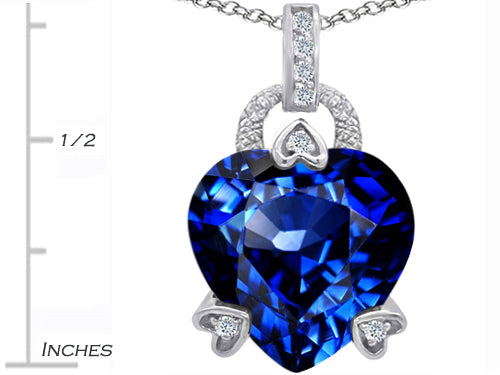 Star K™ Large Lock Love Heart Pendant Necklace with 13mm Heart Shape Simulated Sapphire