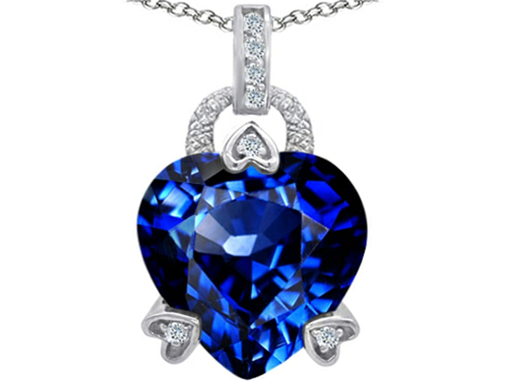 Star K™ Large Lock Love Heart Pendant Necklace with 13mm Heart Shape Simulated Sapphire