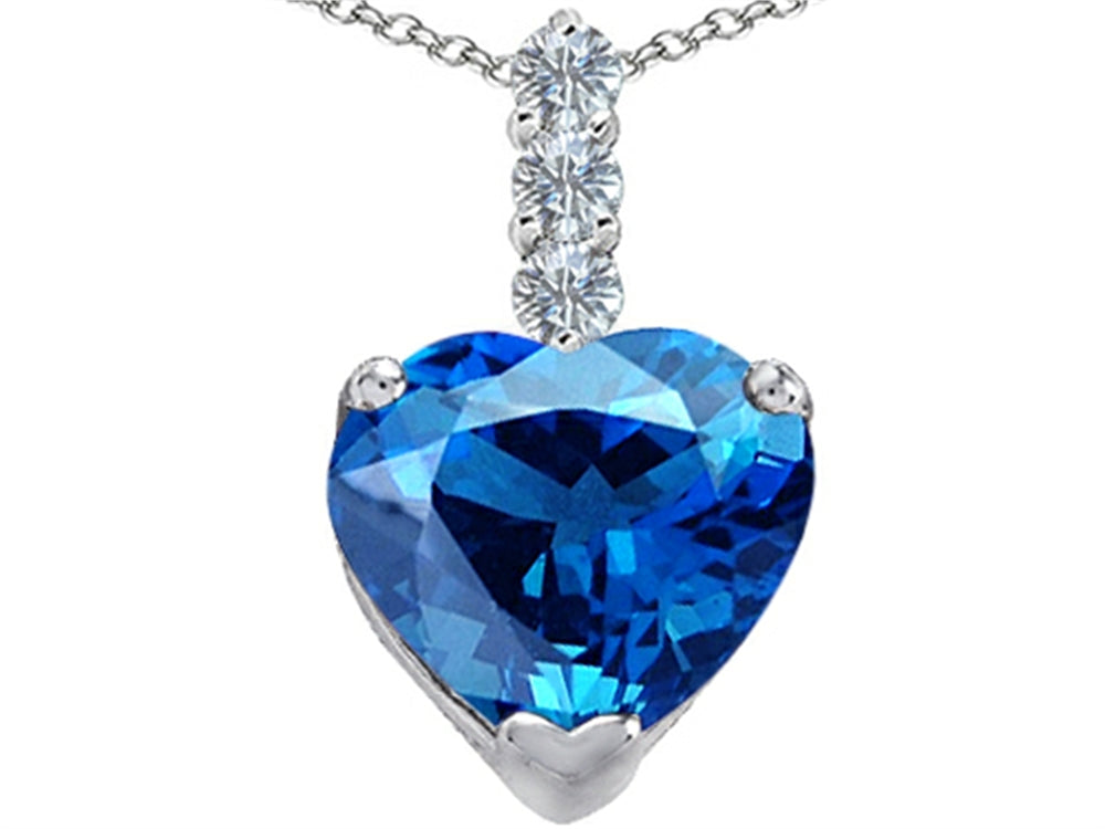 Star K™ Large 12mm Heart Shape Simulated Blue Topaz Pendant Necklace