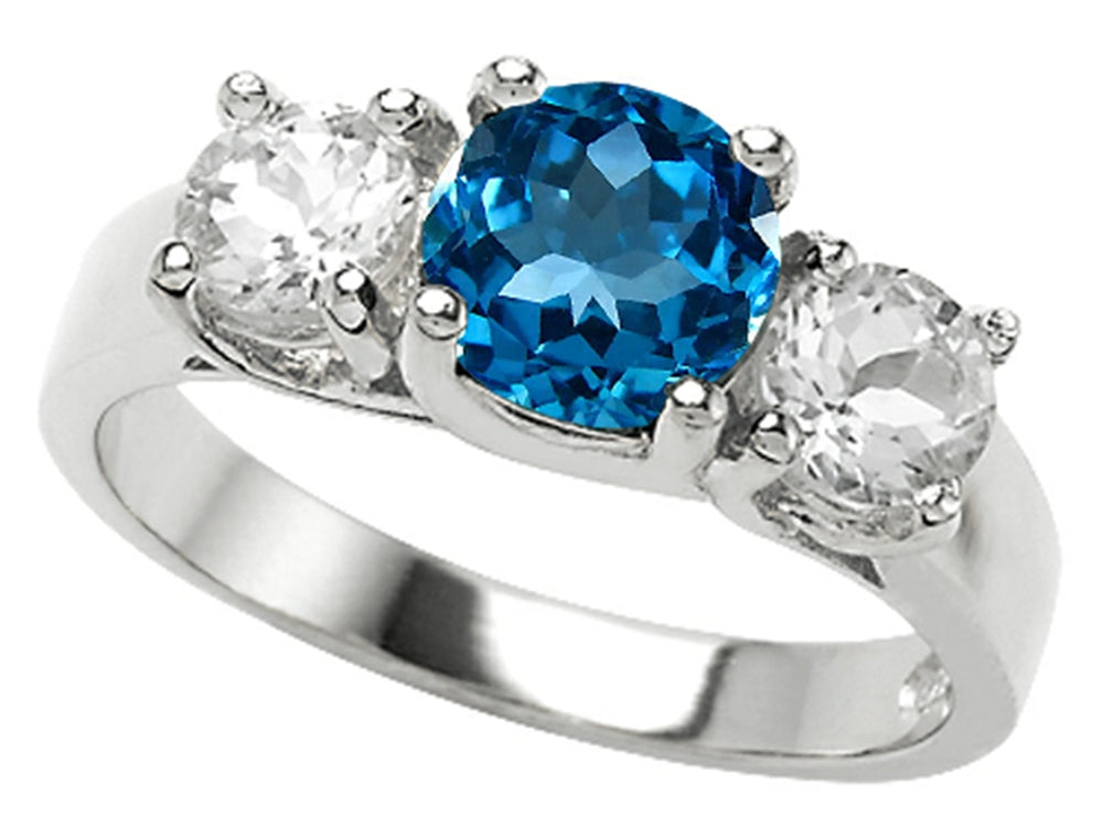 Star K 925 Genuine Round Blue Topaz Ring