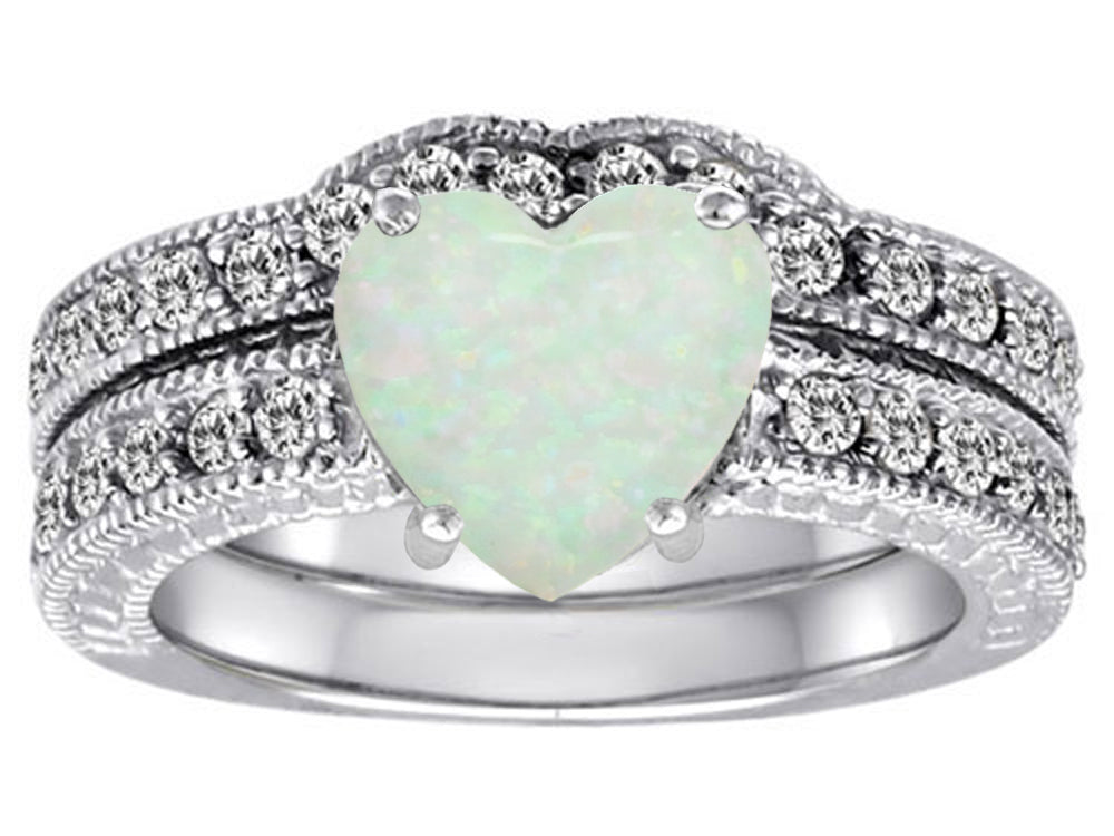 Star K™ 8mm Heart Shape Simulated Opal Wedding Set
