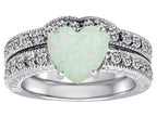 Star K™ 8mm Heart Shape Simulated Opal Wedding Set